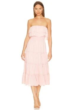 Strapless Ruffle Tiered Maxi Dress Peachskin -Fashion Clothing Store 1STR WD224 V4