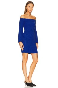 Fashioned Rib Off Shoulder Dress Blue Jeans -Fashion Clothing Store 525A WD77 V2