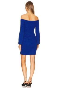 Fashioned Rib Off Shoulder Dress Blue Jeans -Fashion Clothing Store 525A WD77 V3