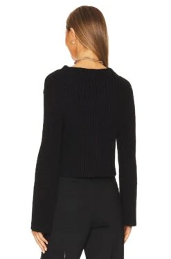 Fashioned Rib Zip Cardigan Black -Fashion Clothing Store 525A WK628 V3