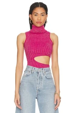 Aliana Cutout Top Pink Metallic