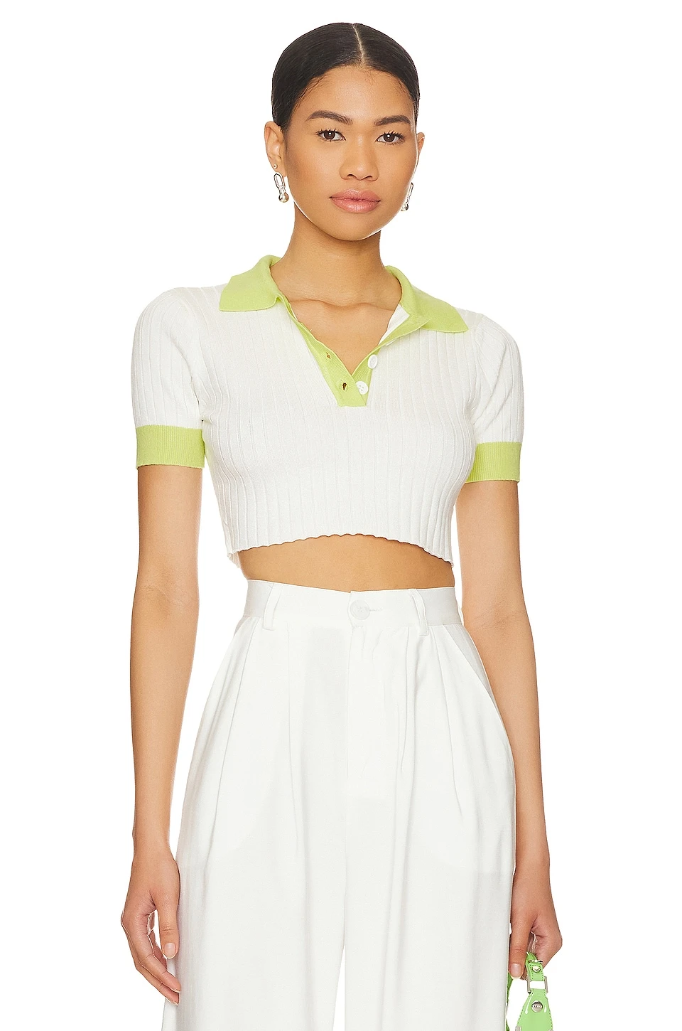 Joyce Collar Crop Top White & Yellow 3 Joyce Collar Crop Top White & Yellow