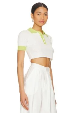 Joyce Collar Crop Top White & Yellow 7 Joyce Collar Crop Top White & Yellow -Fashion Clothing Store AAYR WS131 V2