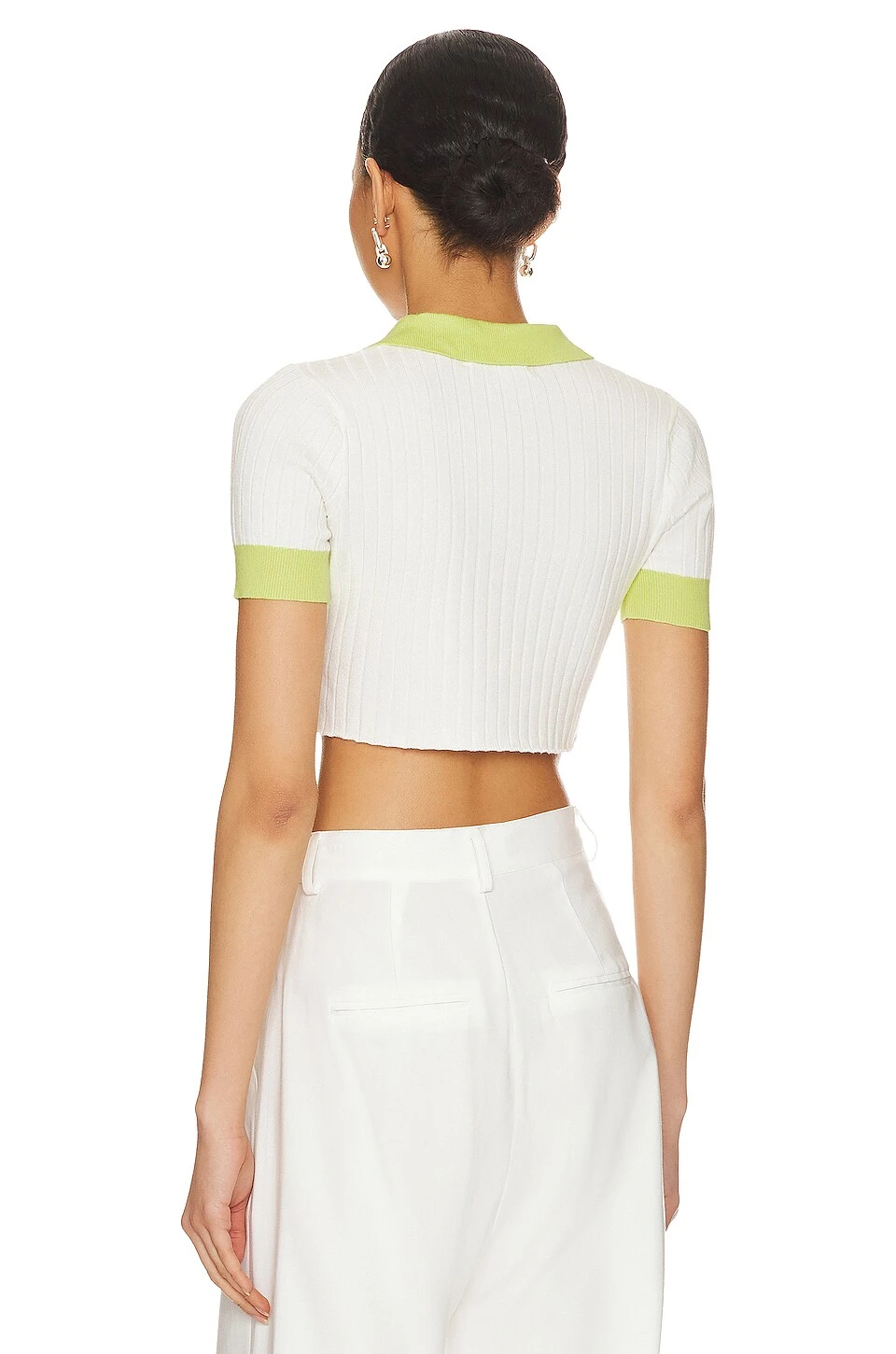 Joyce Collar Crop Top White & Yellow 5 Joyce Collar Crop Top White & Yellow - Image 3