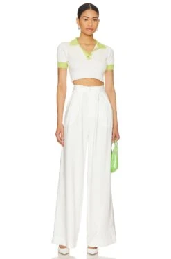 Joyce Collar Crop Top White & Yellow 9 Joyce Collar Crop Top White & Yellow -Fashion Clothing Store AAYR WS131 V4