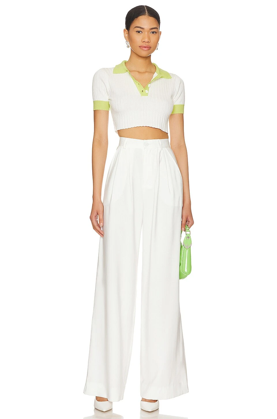 Joyce Collar Crop Top White & Yellow 6 Joyce Collar Crop Top White & Yellow - Image 4