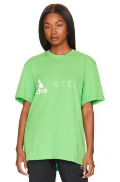 Adidas By Stella Mccartney Sportswear Logo Tee Semi Flash Green