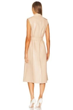 Alice + Olivia Conan Faux Leather Long Vest Belted Dress Almond -Fashion Clothing Store ALI WD1007 V3