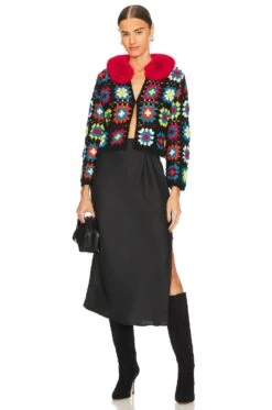 Alice + Olivia Anderson Crop Cardigan Multi & Perfect Ruby -Fashion Clothing Store ALI WK182 V4