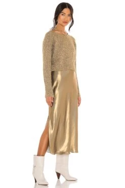 AllSaints Rosetta Tinsel Dress Gold & Khaki Gold -Fashion Clothing Store ALLR WD35 V3