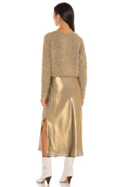 AllSaints Rosetta Tinsel Dress Gold & Khaki Gold -Fashion Clothing Store ALLR WD35 V4