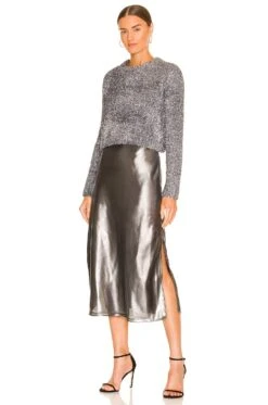 AllSaints Rosetta Tinsel Dress Gold & Khaki Gold -Fashion Clothing Store ALLR WD84 V1