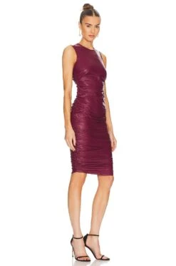 LEDER-MIDIKLEID JAMILLA Aubergine -Fashion Clothing Store AMAN WD1668 V2