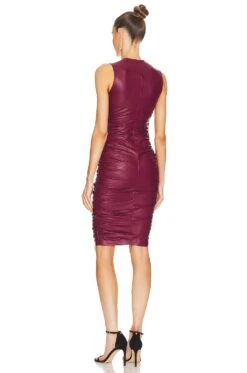 LEDER-MIDIKLEID JAMILLA Aubergine -Fashion Clothing Store AMAN WD1668 V3