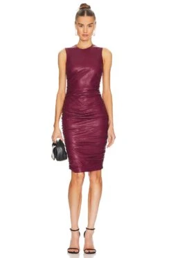 LEDER-MIDIKLEID JAMILLA Aubergine -Fashion Clothing Store AMAN WD1668 V4
