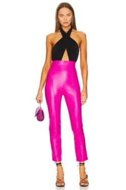 X REVOLVE Romana Pants Hot Pink Leather -Fashion Clothing Store AMAN WP96 V4