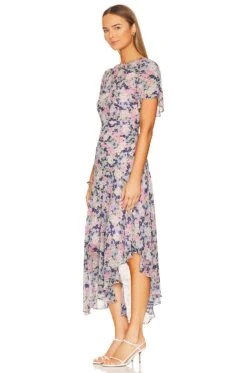 Flutter Sleeve Maxi Dress Pink & Blue Floral -Fashion Clothing Store ASTR WD384 V3