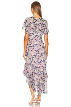 Flutter Sleeve Maxi Dress Pink & Blue Floral -Fashion Clothing Store ASTR WD384 V4