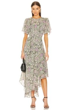 Flutter Sleeve Maxi Dress Pink & Blue Floral -Fashion Clothing Store ASTR WD418 V1