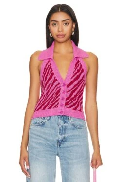 Button Front Halter Bubble Gum & Cardinal
