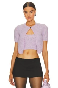 ALEXANDER WANG Twinset Halter Cardigan Pullover Lavender Frost -Fashion Clothing Store AWAR WK9 V1 1