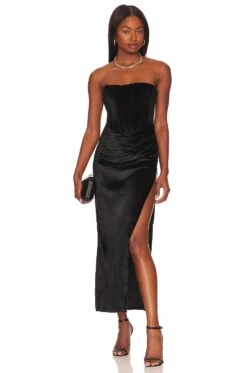 Bardot Everlasting Velour Midi Dress Black