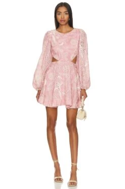 Bardot Mila Broderie Mini Dress Pale Blush