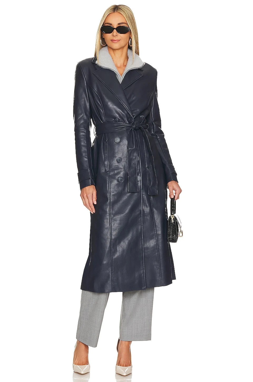 Bardot Vegan Leather Trench Coat Navy 3 Bardot Vegan Leather Trench Coat Navy