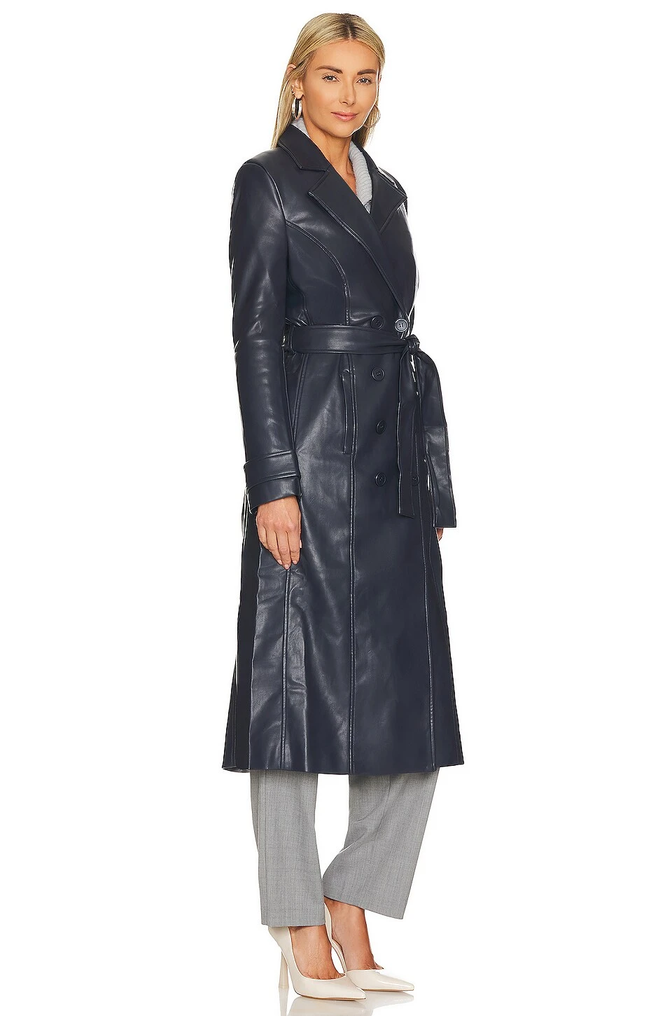 Bardot Vegan Leather Trench Coat Navy 5 Bardot Vegan Leather Trench Coat Navy - Image 3