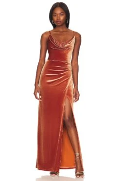 BCBGMAXAZRIA Velvet Evening Dress Cinnamon Stick