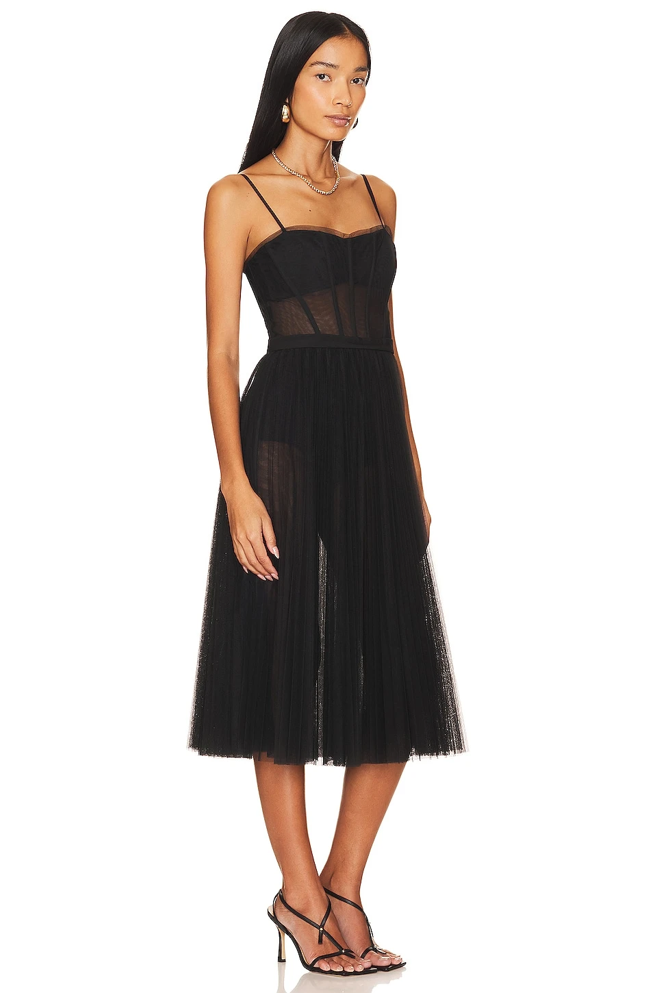 BCBGMAXAZRIA Sheer Corset Midi Dress Black 4 BCBGMAXAZRIA Sheer Corset Midi Dress Black - Image 2