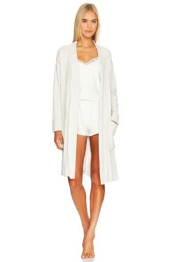 CozyChic Lite Ribbed Robe Silver & Pearl