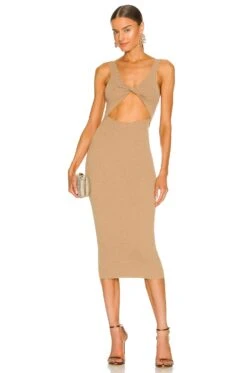 BEC + BRIDGE Oasis Knit Twist Midi Dress Taupe