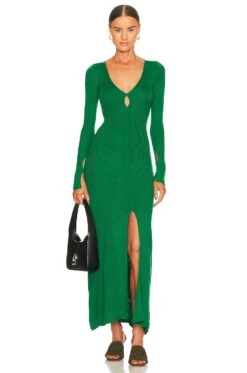 BEC + BRIDGE Freya Knit V Maxi Dress Bottle Green