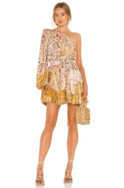 Kalon One Shoulder Belted Mini Dress White & Cyber