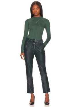 BCBGeneration PANTALÓN DE PIEL SINTÉTICA CON CINTURÓN Emerald -Fashion Clothing Store BGEN WP77 V4