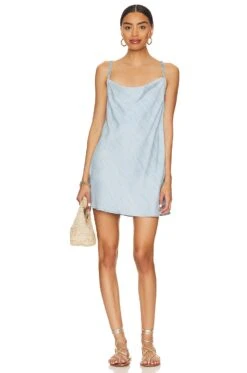 Braided Trim Bias Dress Light Indigo Wash