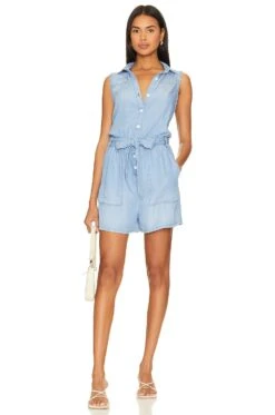Sleeveless Utility Romper Caribbean Wash