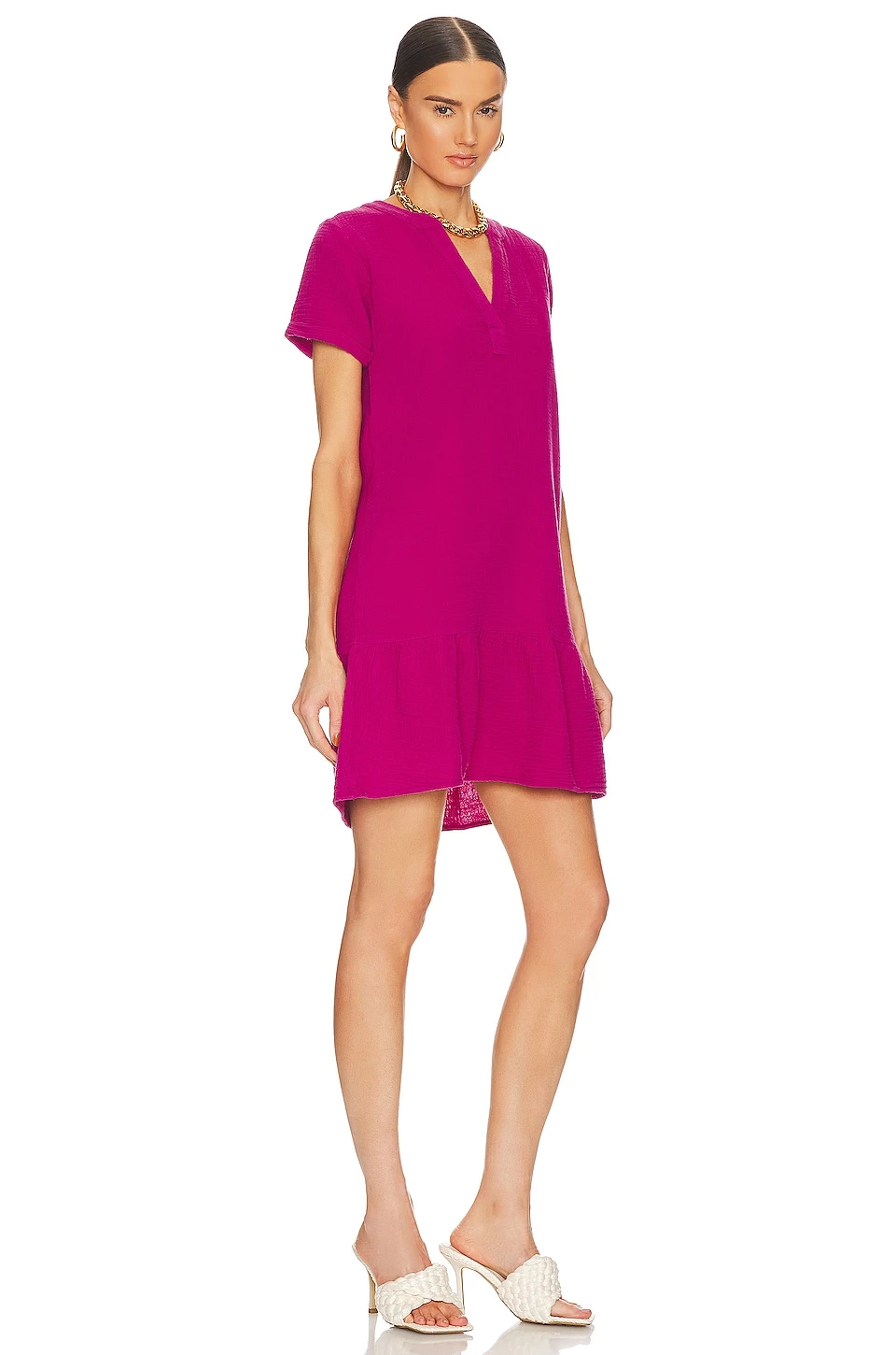 Split Neck Ruffle Hem Mini Dress Dragon Fuit 4 Split Neck Ruffle Hem Mini Dress Dragon Fuit - Image 2