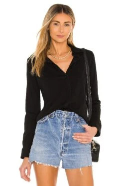 Light Weight Jersey Button Up Black