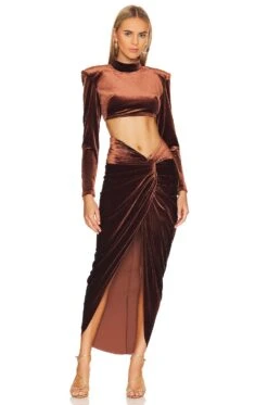 Cleopatra Velvet Set Coffee -Fashion Clothing Store BROR WD461 V4