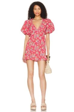 Spring Mini Dress Red Flora