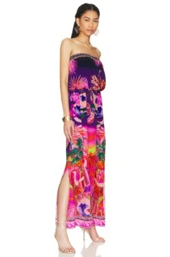 Camilla Strapless Blouson Maxi Dress Flight Of The Flamingo -Fashion Clothing Store CILL WD359 V2