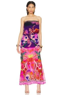 Camilla Strapless Blouson Maxi Dress Flight Of The Flamingo -Fashion Clothing Store CILL WD359 V4