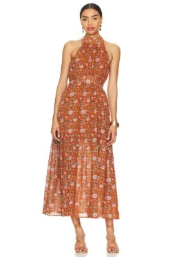 Wilder Ankle Dress Terracotta Floral