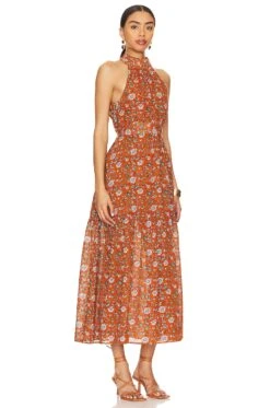Wilder Ankle Dress Terracotta Floral -Fashion Clothing Store CLEO WD430 V3
