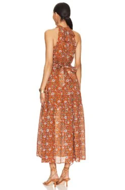 Wilder Ankle Dress Terracotta Floral -Fashion Clothing Store CLEO WD430 V4
