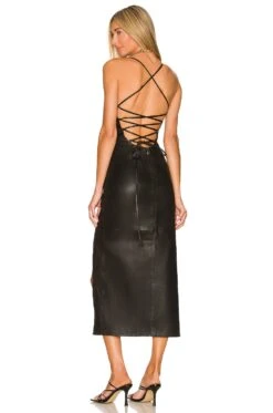 Camila Coelho Alexa Leather Midi Dress Black
