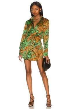 Camila Coelho Silva Shirt Dress Jungle Green Leopard
