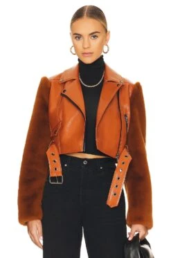 Camila Coelho Florencia Moto Jacket Caramel